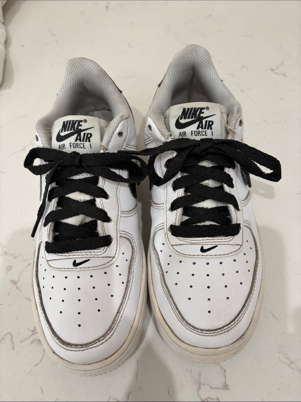 Nike Air Force 1 White/Black Leather Laundered PreOwned Unisex Youth Size 3.5